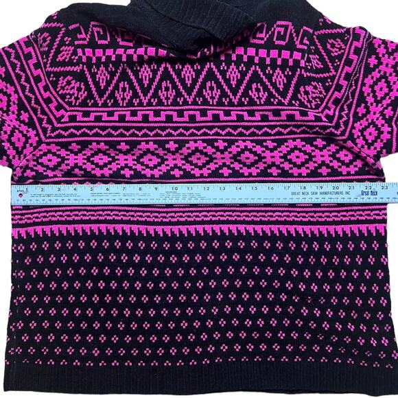 VINTAGE 90s Neon Geometric Fair Isle Pink Turtleneck Sweater Karen Scott XL - Picture 4 of 6